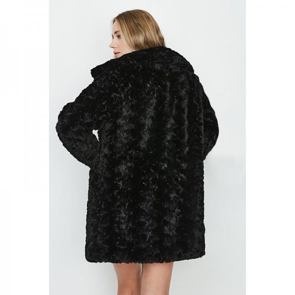 Black Textured Round Collar Coat