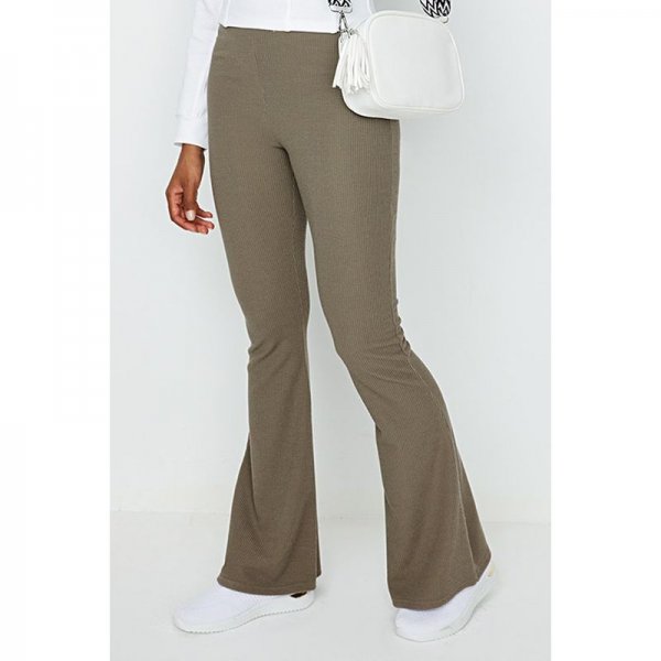 Khaki Textured Rib Flares