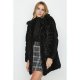 Black Textured Round Collar Coat