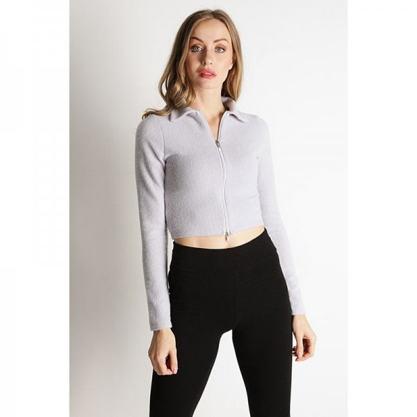 Grey Brushed Zip Collar Top