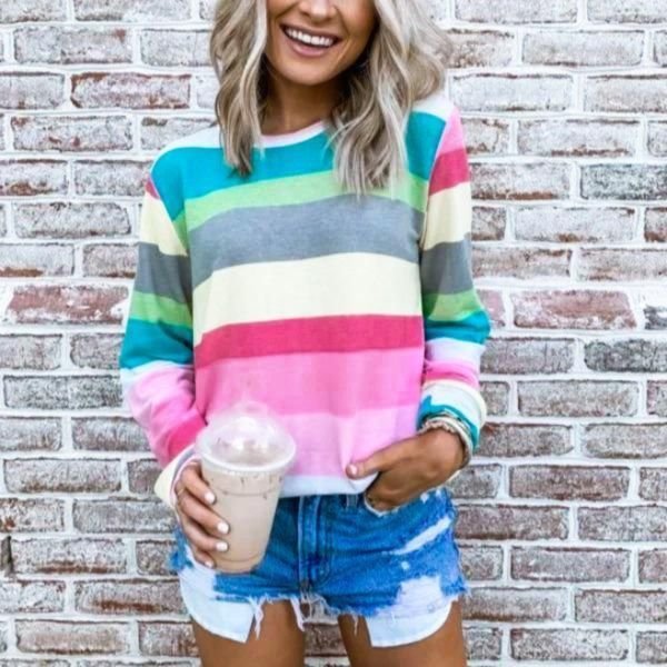 Long-Sleeves Casual Striped Top