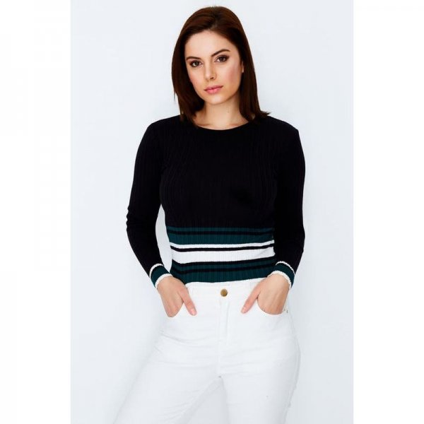 Black Stripe Hem Rib Jumper