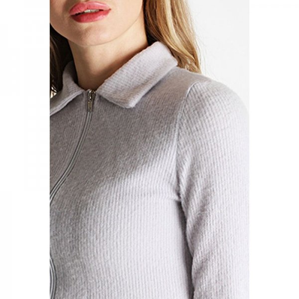 Grey Brushed Zip Collar Top