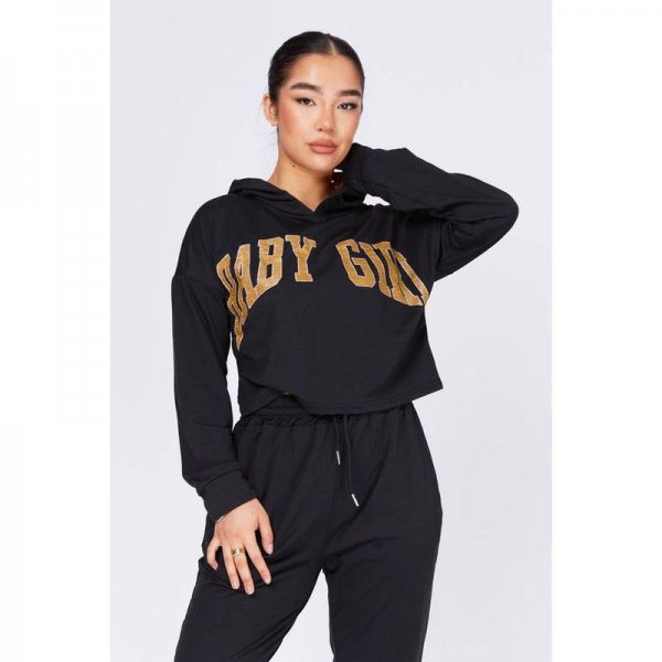 BLACK Baby Girl Cropped Hoddie And Jogger Set