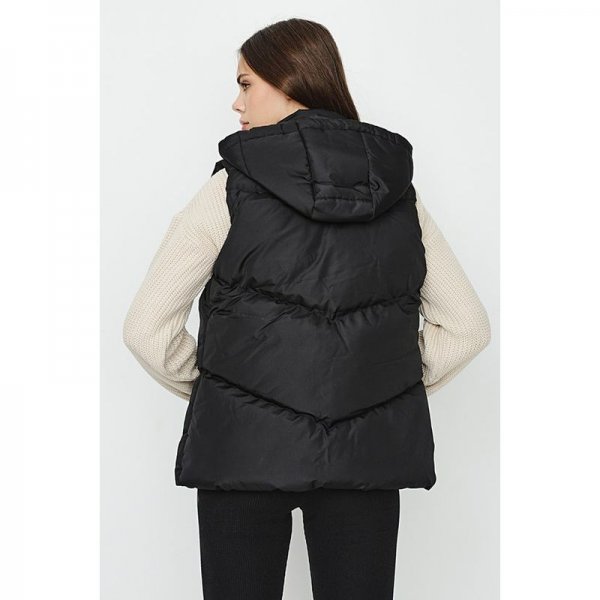 Black Chevron Puffer Hooded Gilet