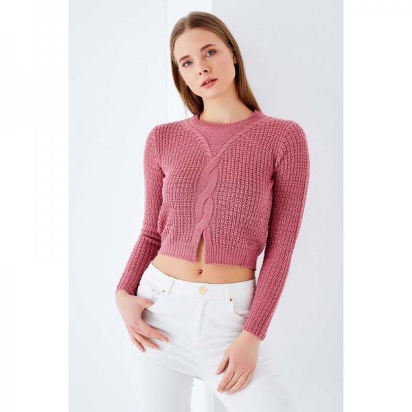 Rose Cable Crop Splt Front Jumper