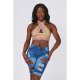 PINK-MULTI Striped halterneck crop top