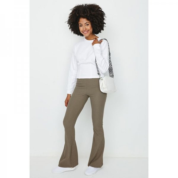 Khaki Textured Rib Flares