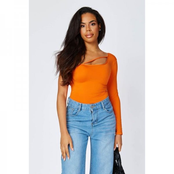 Orange One Shoulder Bodysuit