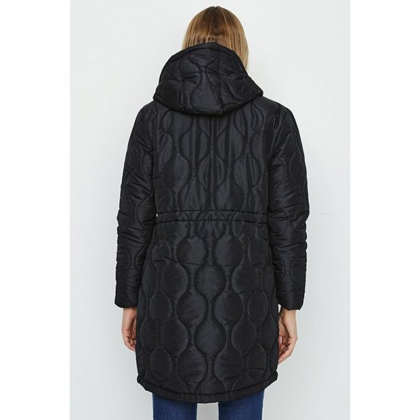 Black Quilted Dip Hem Parka