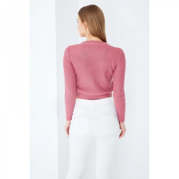 Rose Cable Crop Splt Front Jumper