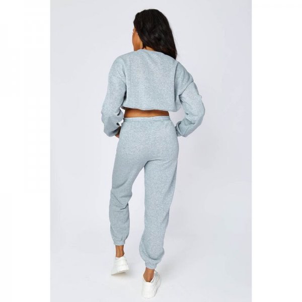 Grey Basic Cropped Sweater And Joggers Set