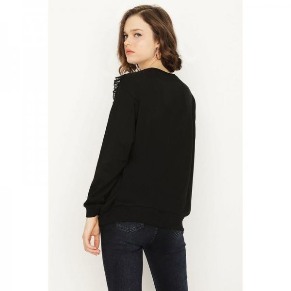 Black Plisse Ruffle Sweat