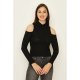 Black Cold Shoulder Geo Jacquard Top