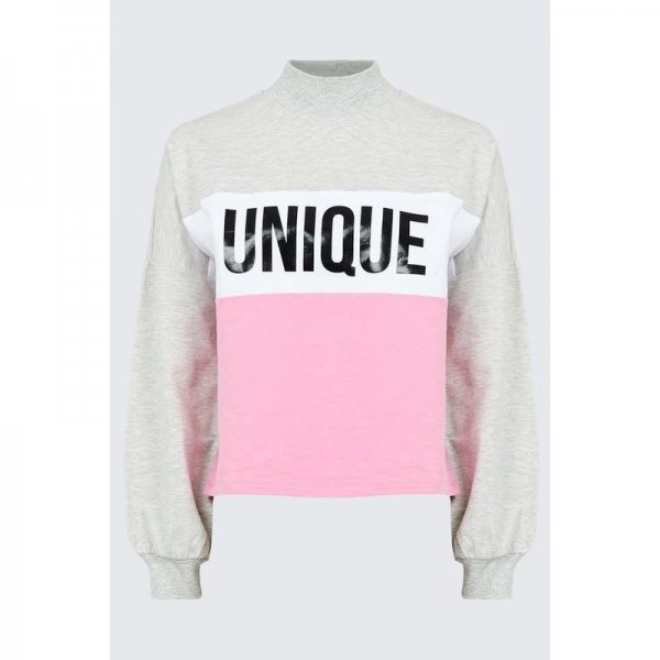 Baby Grey-Candy Pink Unique Zip Neck Sweat