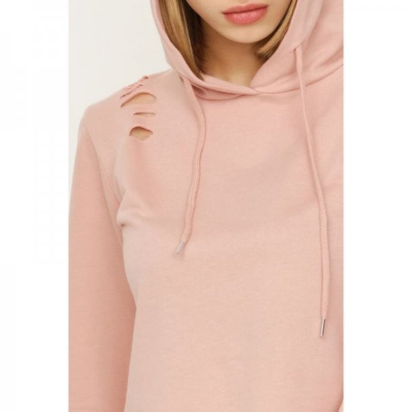 Misty Rose Ripped Crop Hoodie