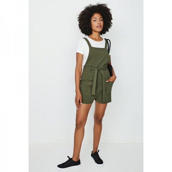 KHAKI 2 IN 1 BELTED PLAYSUIT