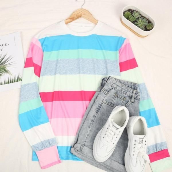 Long-Sleeves Casual Striped Top