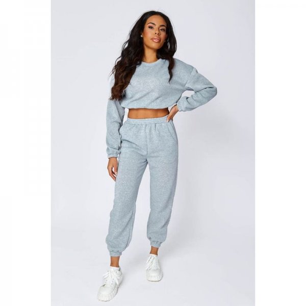 Grey Basic Cropped Sweater And Joggers Set